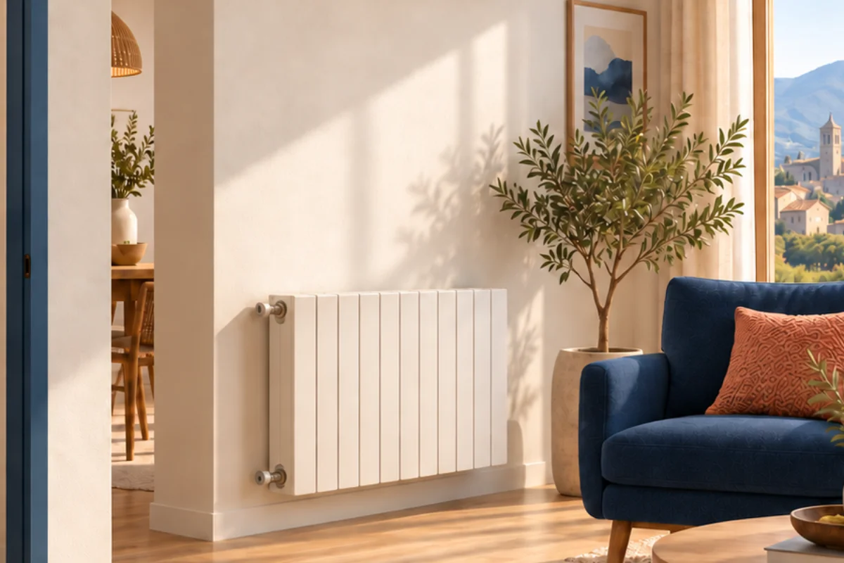 Radiador de calefacción en una vivienda confortable